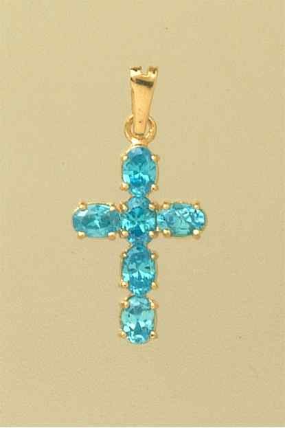 GWT 24x17mm 6 STONE BLUE TOPAZ CROSS