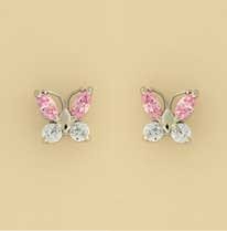 9ct WHITE PINK/BLUE CZ BUTTERFLY STUD