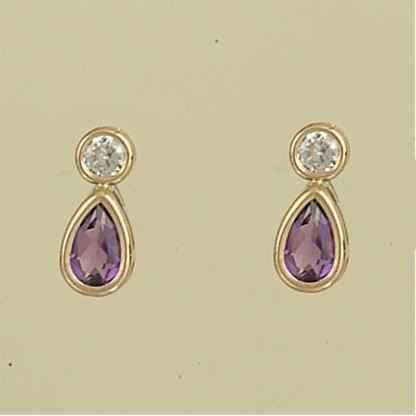 GPC TEARDROP AMETHYST/CZ STUDS