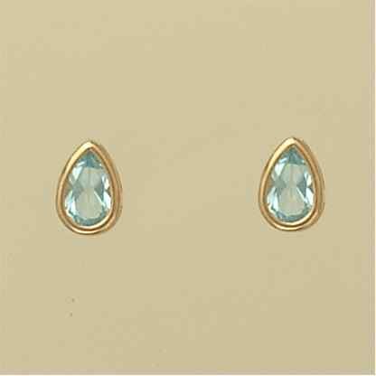 GPC TEARDROP BLUE TOPAZ RUBSET STUDS   =