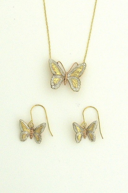 GPC BUTTERFLY EARRING/PEND.ON CHAIN SET=