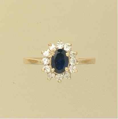 GPC BLUE/WHITE CZ OVAL CLUSTER RING    =