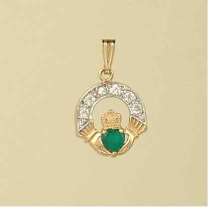 GPC GREEN AGATE/CZ CLADDAGH PENDANT    =