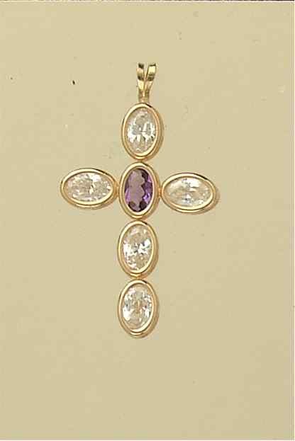 GPC 28x19mm OVAL AMETH/CZ RUBSET CROSS