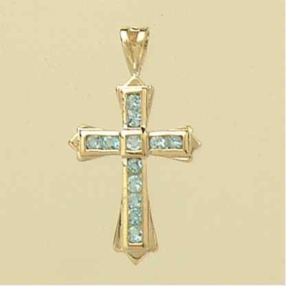 9ct 23x16mmBLUE TOPAZ CHANNEL SET CROSS