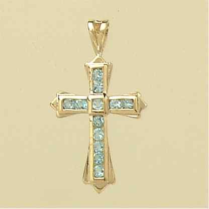 9ct 23x16mmBLUE TOPAZ CHANNEL SET CROSS