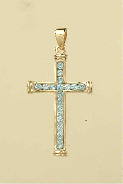 9ct 30x19mm BLUE TOPAZ CHANNEL SET CROSS