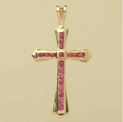 9ct 26x17mm RUBY CHANNEL SET CROSS