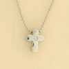 9ct WHITE BEAD CHAIN/3pt DIA.CROSS     =