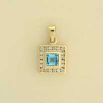 9ct 20pt DIAMOND/SQ.BLUE TOPAZ PENDANT