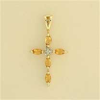 9ct 18x13mm MARQUISE CITRINE/DIA.CROSS