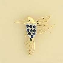 9ct SAPPHIRE SET HUMMINGBIRD BROOCH