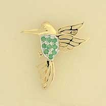 9ct EMERALD SET HUMMINGBIRD BROOCH