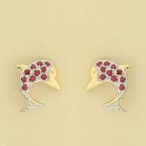 9ct 6pt DIAMOND/RUBY SET DOLPHIN STUDS