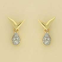 9ct 15pt DIA SET TEARDROP TICK STUDS   =