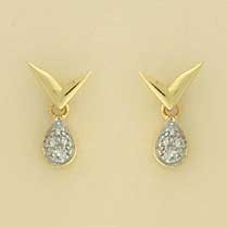 9ct 15pt DIA SET TEARDROP TICK STUDS   =