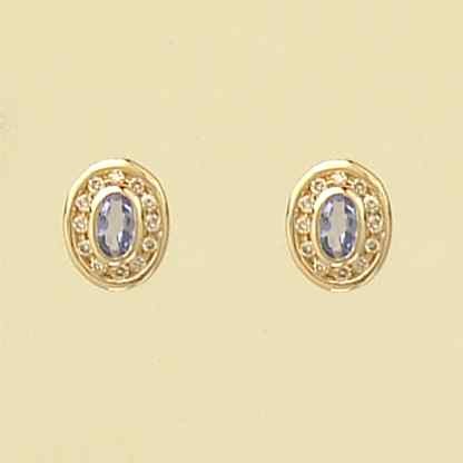 9ct 24pt DIAMOND/TANZANITE CLUSTER STUDS