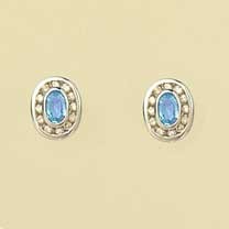 9ct WHITE 24pt DIAM/BLUE TOPAZ STUDS