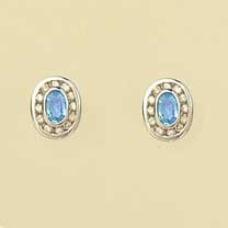 9ct WHITE 24pt DIAM/BLUE TOPAZ STUDS