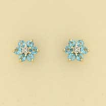 9ct BLUE TOPAZ/DIAMOND CLUSTER STUDS