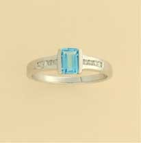 9ct WHITE 8pt DIA SET/RECT.B.TOPAZ RING=