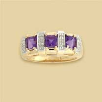 9ct 2.5pt DIAMOND/SQ.AMETHYSTS RING