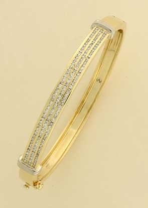 9ct 80pt 3 ROW DIAMOND SET BANGLE