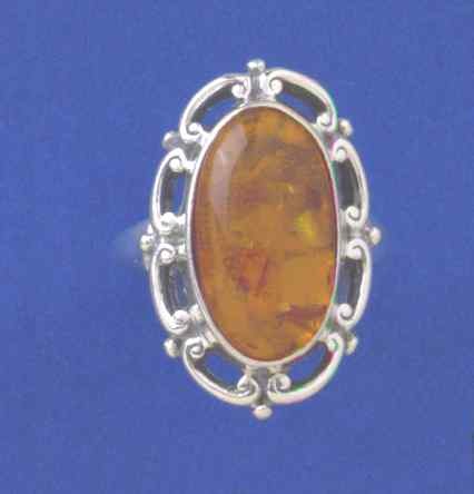 SPC 18x10mm OVAL SCROLL EDGE AMBER RING-