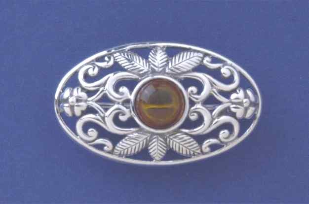 SPC 8mm AMBER OVAL CUTOUT LEAFY BROOCH =