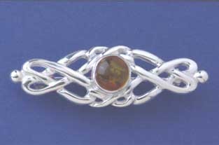 SPC 7mm ROUND AMBER CAST CELTIC BROOCH =