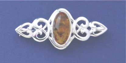 SPC 17x9 OVAL AMBER CELTIC BAR BROOCH