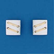 SIL/9ct RECT.STUD WITH GOLD STITCHES
