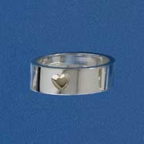 SIL/9ct GOLD 1 HEART 6mm FLAT BAND