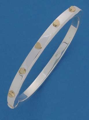 SIL/9ct 5mm OVAL HINGED BANGLE/HEARTS