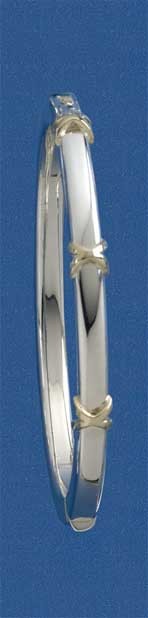 SIL/9ct 5mm OVAL HINGED BANGLE/3 CROSSES