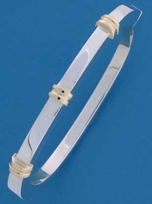 SIL/9ct 5mm TV HINGED BANGLE WITH BANDS
