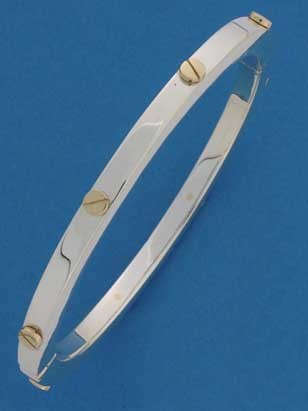 SIL/9ct SCREWS ALL ROUND HINGED BANGLE