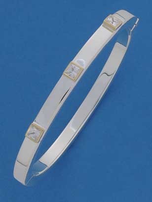 SIL/9ct 5mm HINGED BANGLE WITH SQ.CZS