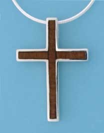 SPC WOOD INLAID 34x24mm CROSS PENDANT  =