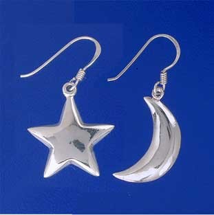 SPC 1/2 MOON/STAR DROP EARRINGS        =