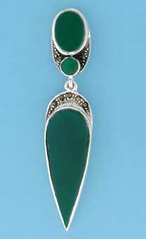 SPC GREEN AGATE MARCASITE DROPS        -