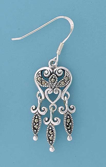 SPC MARCASITE HEART SHAPE DROP EARRINGS