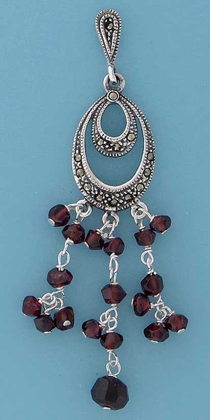 SPC GARNET/MARCASITE FANCY DROP EARRINGS