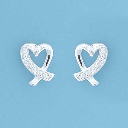 SPC CZ PAVE SET CROSSOVER HEART STUDS  =