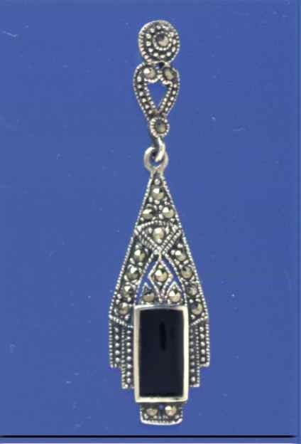 SPC ONYX/MARCASITE DROP EARRINGS       =