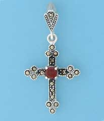 SPC 23x19mm GARNET/MARCASITE CROSS     =