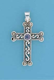 SPC 28x21mm AMETHYST/MARCASITE CROSS   =