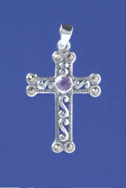 SPC 28x21mm GARNET/MARCASITE CROSS     -