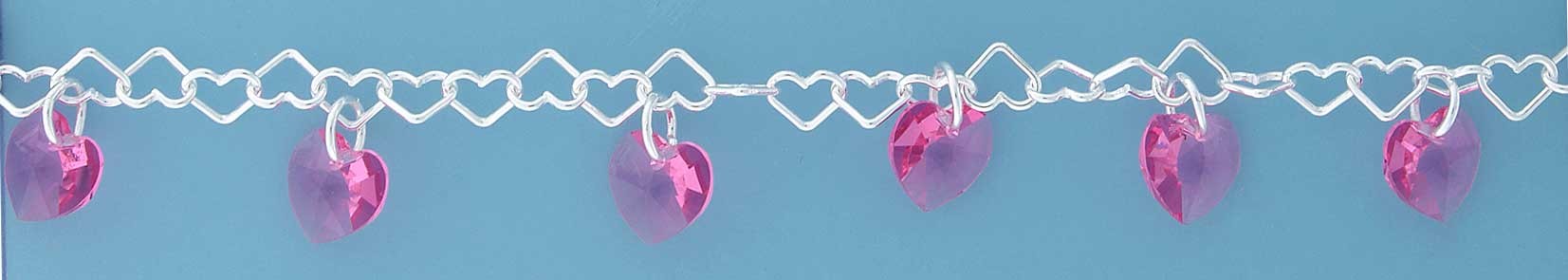 SPC HEART BRAC./PINK CRYST.HEART CHARMS