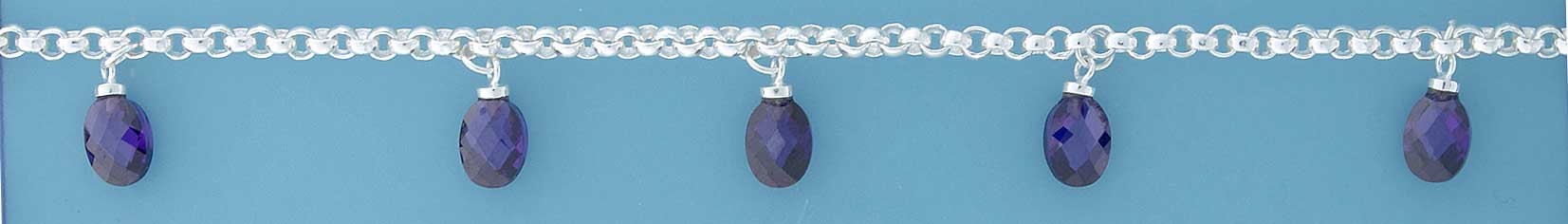 SPC OVAL PURPLE STONE DROPS CHARM BRAC.=